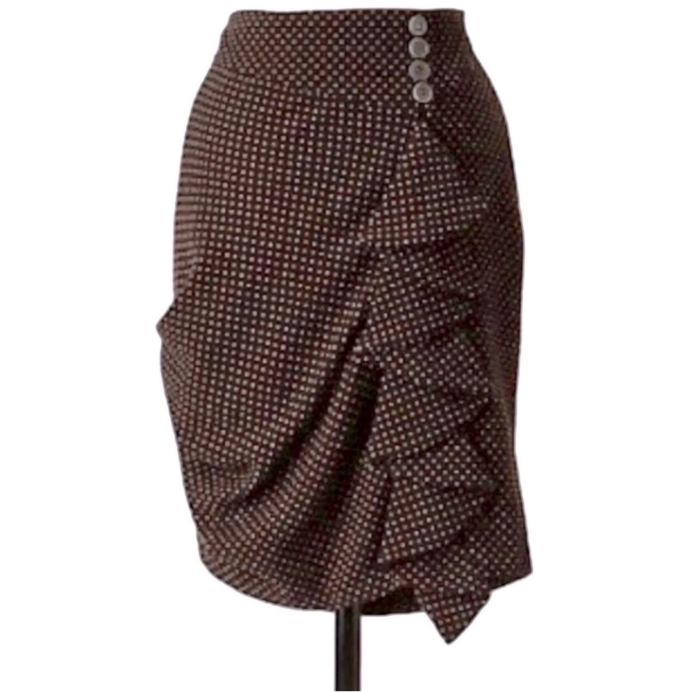 Eva Franco Brown Pin Dot Ruffled Pencil Skirt from Anthropologie